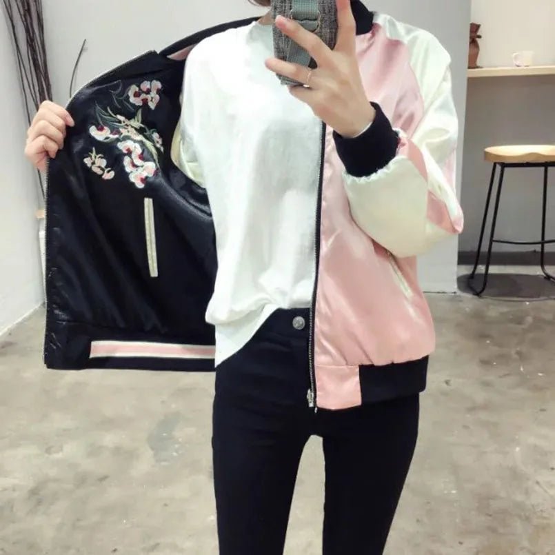 Veste de baseball en satin pour femmes - Tresors asiatiques
