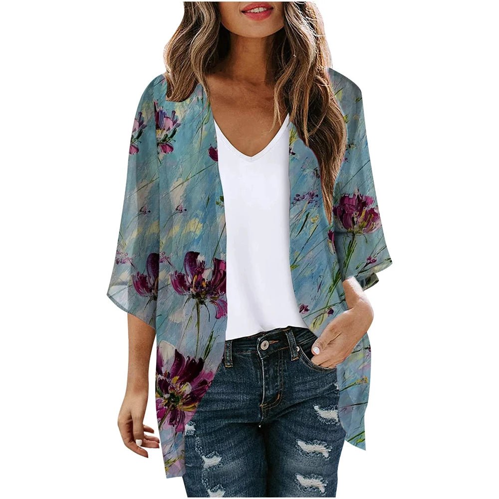 Vêtement - Cardigan de plage imprimé floral pour femmes - Tresors asiatiques