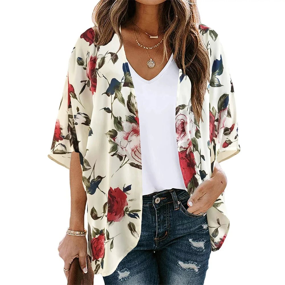 Vêtement - Cardigan de plage imprimé floral pour femmes - Tresors asiatiques