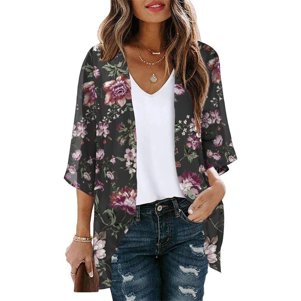 Vêtement - Cardigan de plage imprimé floral pour femmes - Tresors asiatiques