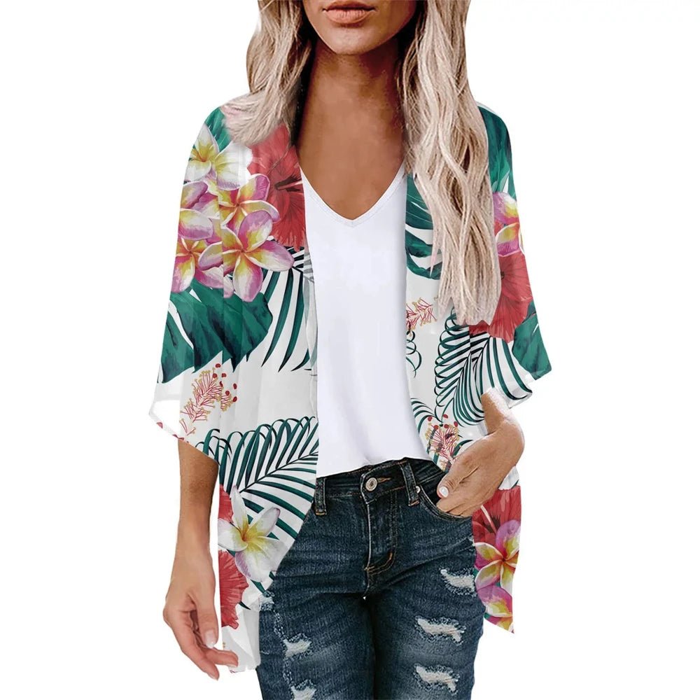 Vêtement - Cardigan de plage imprimé floral pour femmes - Tresors asiatiques
