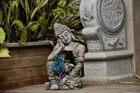 Grande sculpture de Bouddha décorative avec fleurs