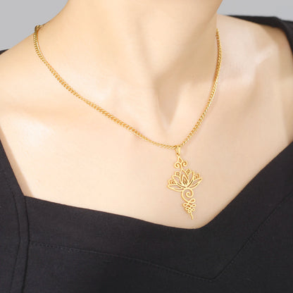 Collier de fleur Unalome en acier inoxydable pour femmes