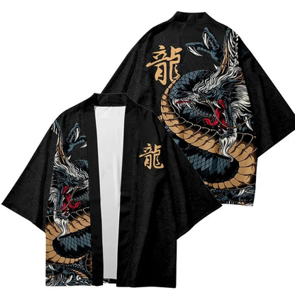 Kimono cardigan japonais traditionnel à motif dragon