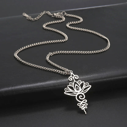 Collier de fleur Unalome en acier inoxydable pour femmes