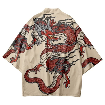 Kimono cardigan japonais traditionnel à motif dragon