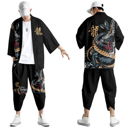 Ensemble kimono et pantalon de style japonais pour hommes et femmes