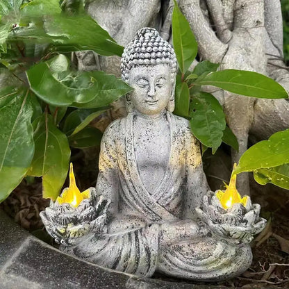 Statue de Bouddha avec lampes solaires intégrées