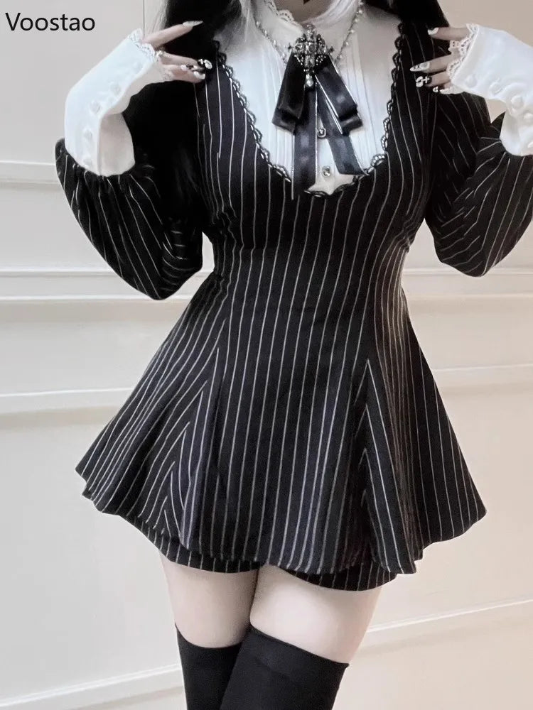 Robe rayée Lolita noire pour femmes