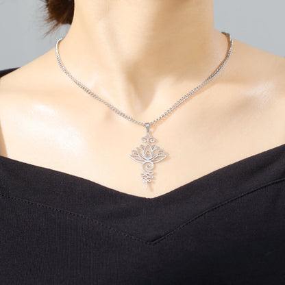 Collier de fleur Unalome en acier inoxydable pour femmes