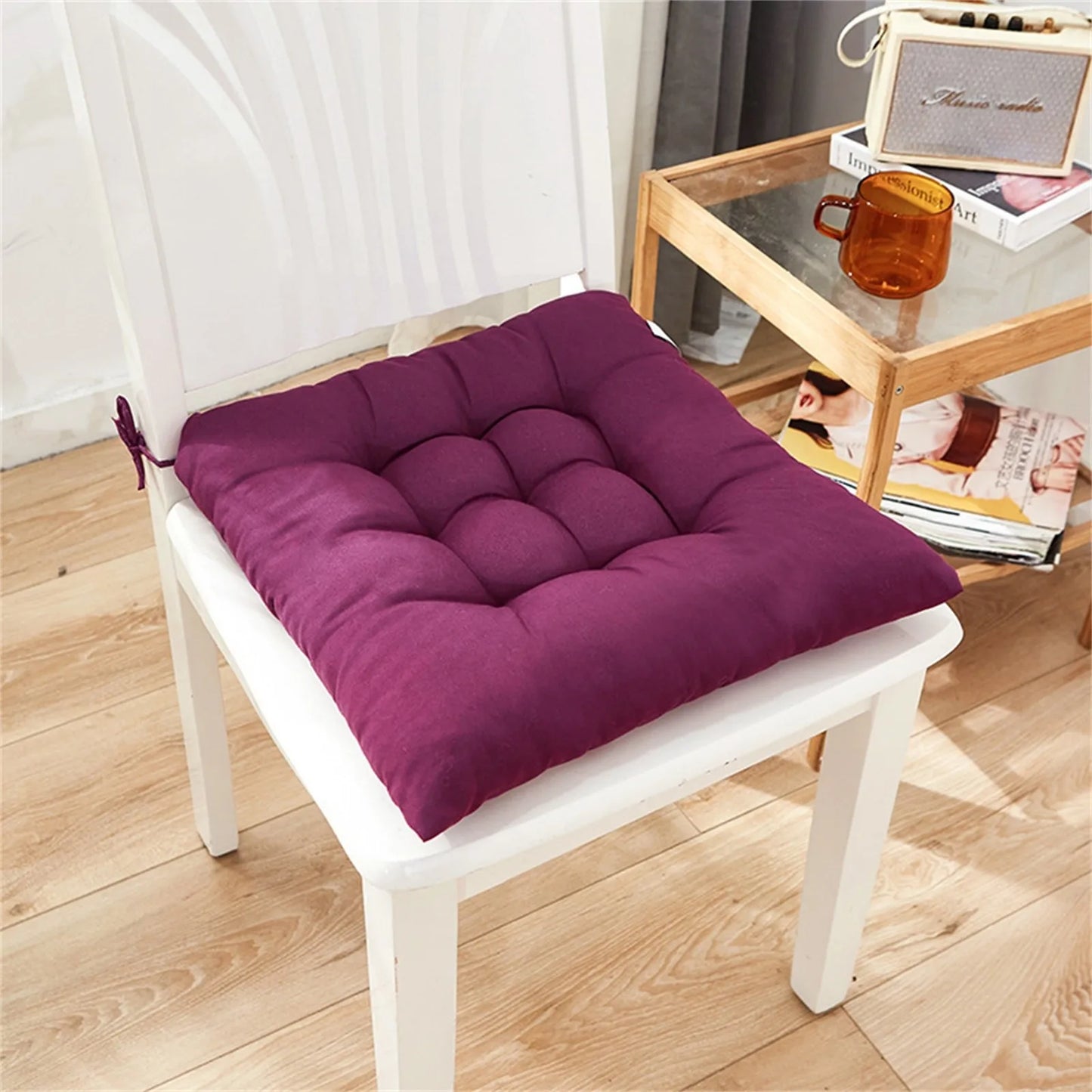 Coussin de Chaise en Polymères Carrés en Coton Doux et Rembourré