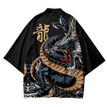 Kimono cardigan japonais traditionnel à motif dragon