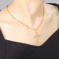 Collier de fleur Unalome en acier inoxydable pour femmes