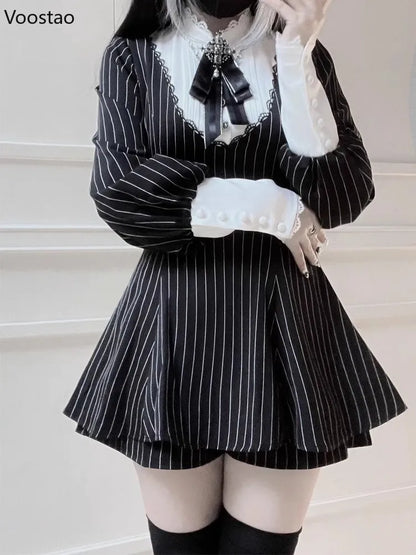 Robe rayée Lolita noire pour femmes