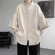 Veste col mao en coton et lin — Beige