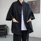 Veste col mao en coton et lin — Noir