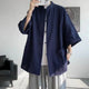 Veste col mao en coton et lin — Bleu marine