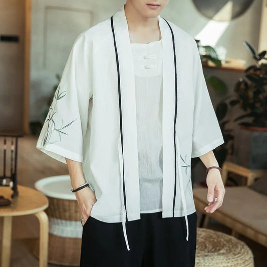 Kimono homme — Bambou vert, blanc
