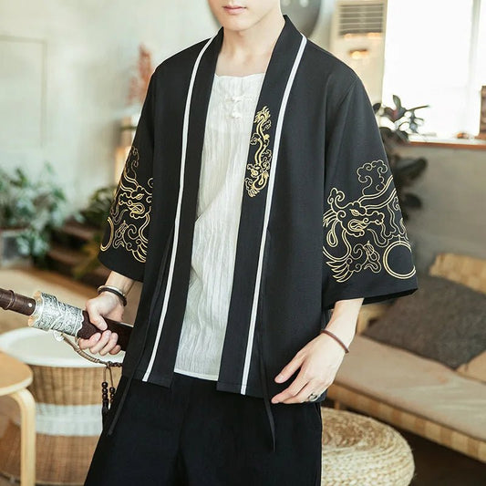 Kimono homme — Dragon doré, noir