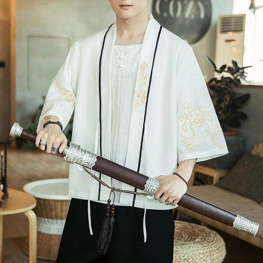 Kimono homme — Dragon doré, écru