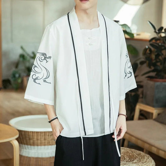 Kimono homme — Dragon gris, blanc