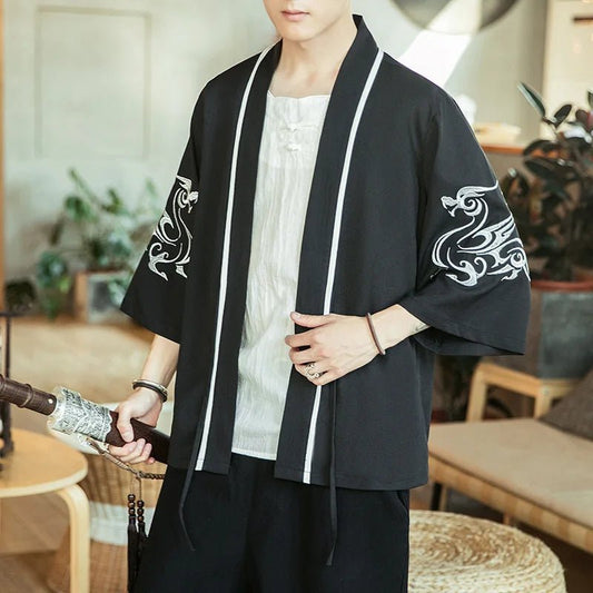 Kimono homme — Dragon blanc, noir