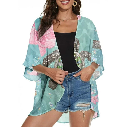Cardigan de plage — Patchwork turquoise
