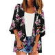 Cardigan de plage — Bouquet mauve sur noir