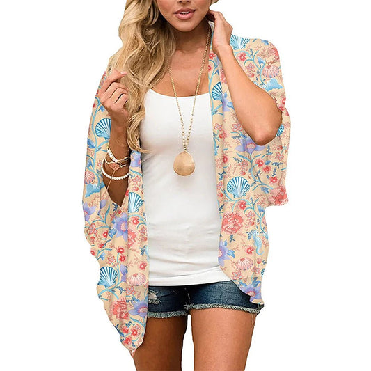 Cardigan de plage — Coquillages et fleurs pastel