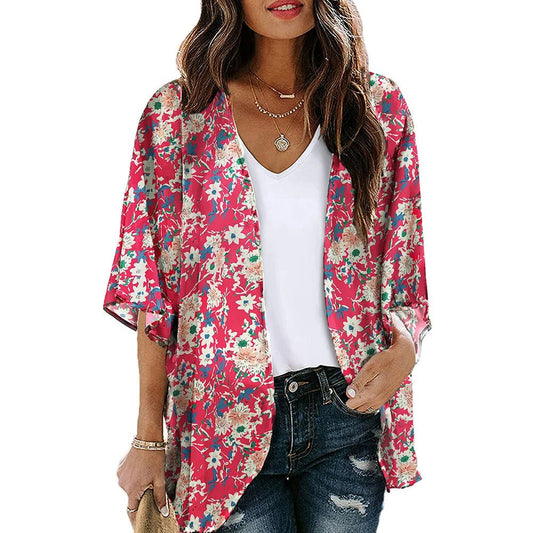 Cardigan de plage — Fleurettes sur framboise
